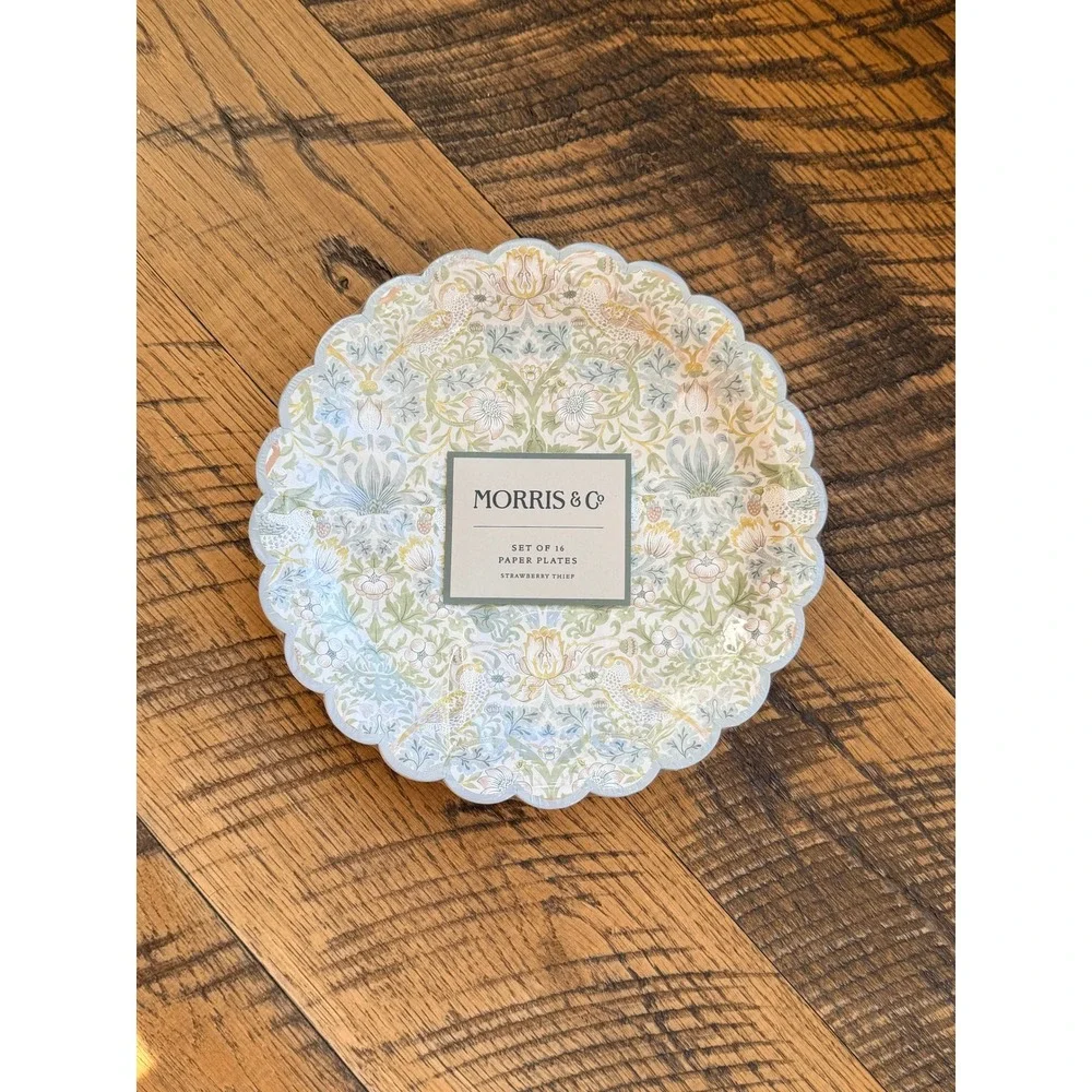 Morris & Co Strawberry Thief 32 Paper Plates 9 Inch Scalloped Edge